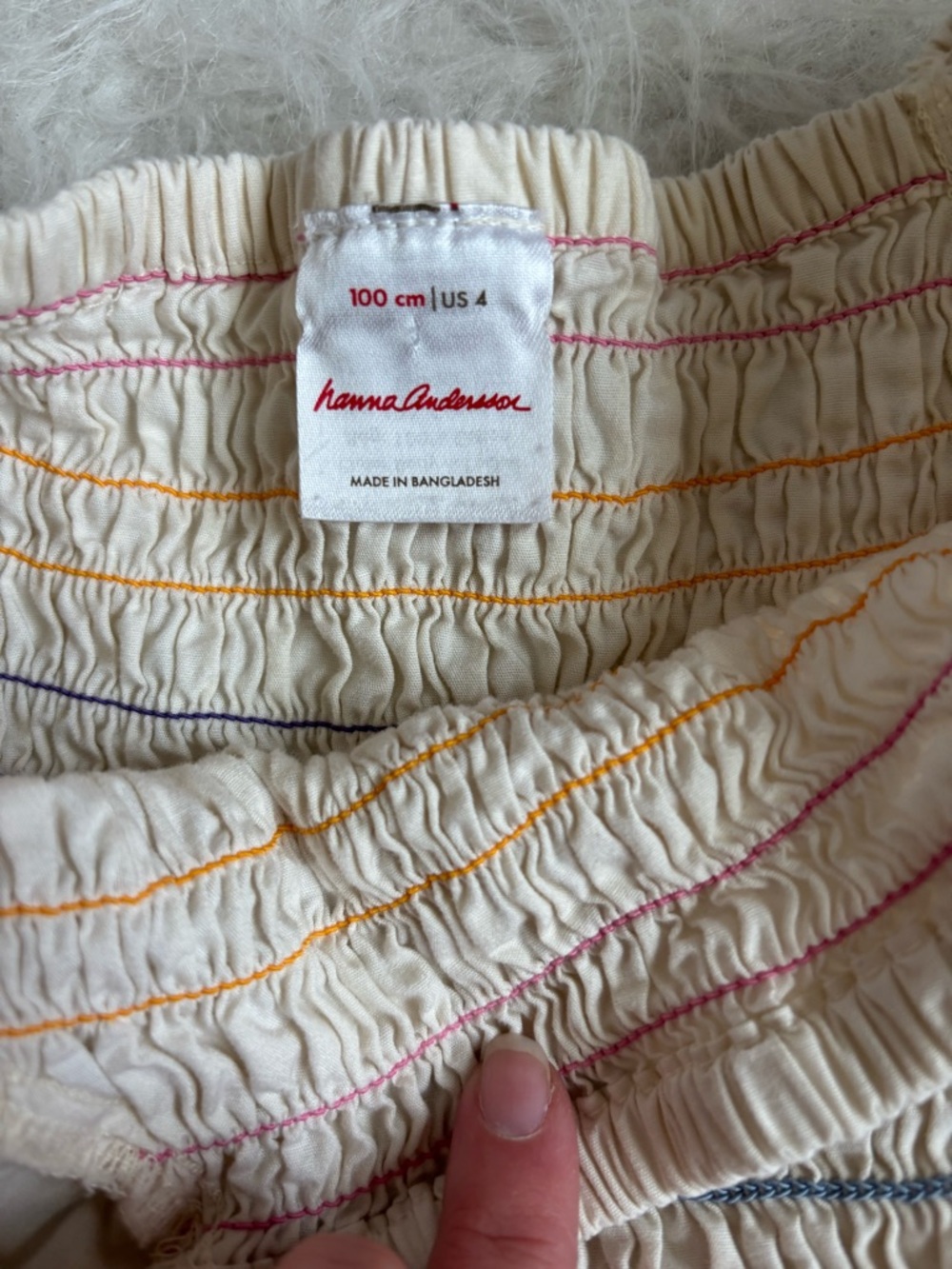 Hanna Andersson Cream Puff-Sleeve Smocked Dress with Rainbow Stripes - Picture 3 of 4